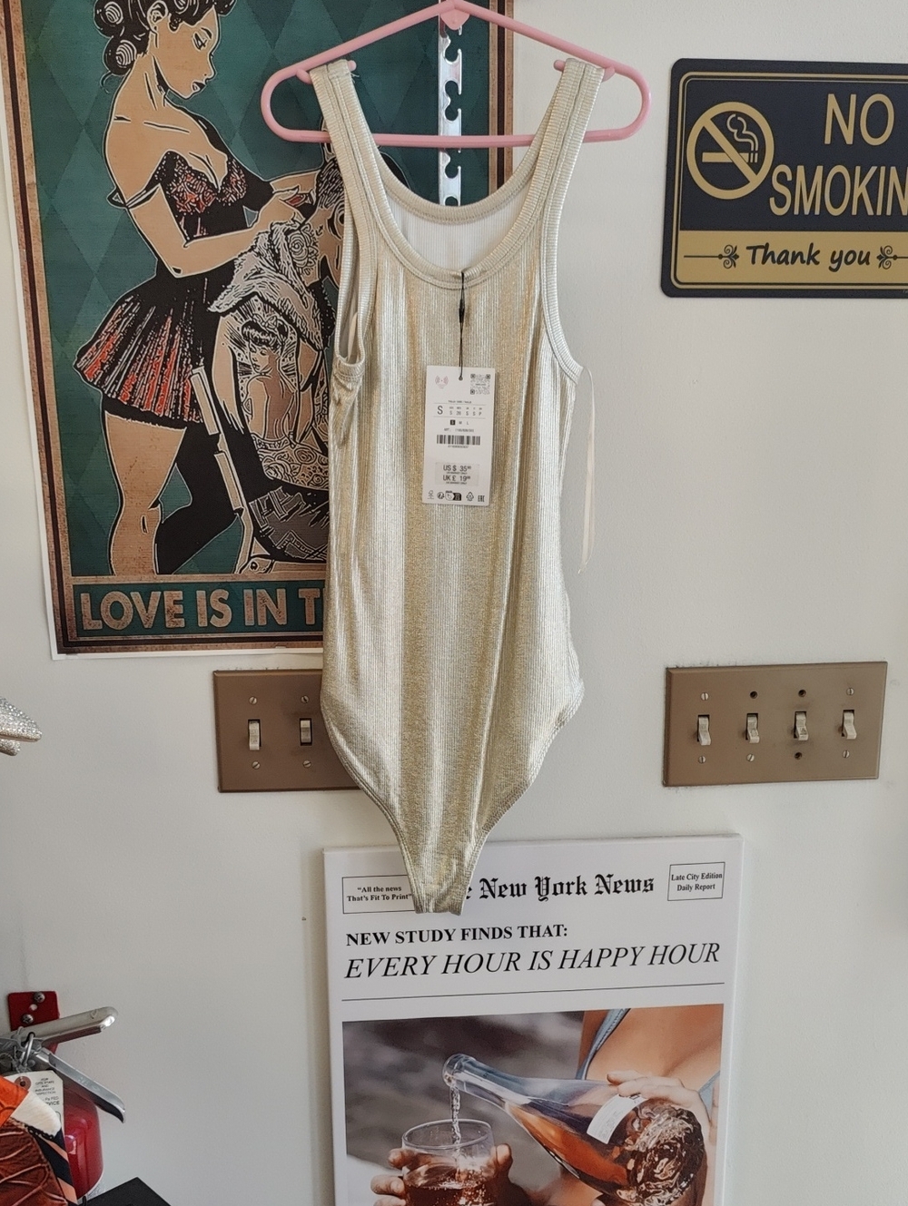 Zara Metallic Gold Scoop Neck Bodysuit
